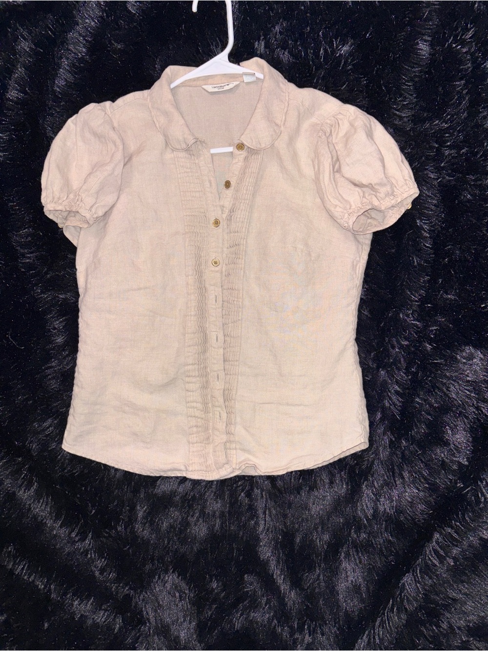 Liz Claiborne Beige Linen-Blend Short Sleeve Blouse - Picture 2 of 3